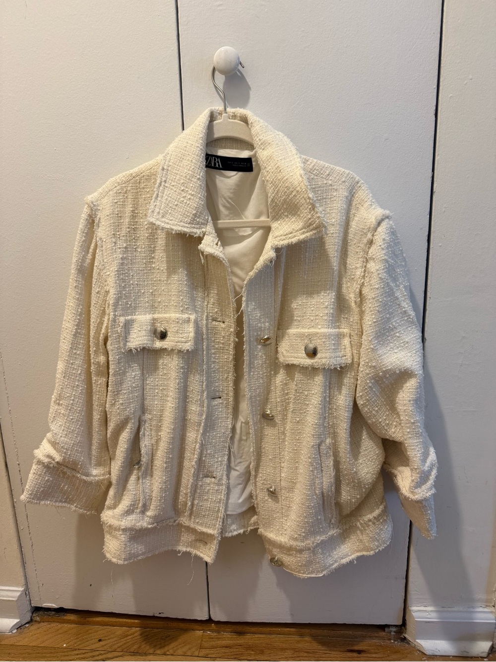 Zara Off-White Bouclé Pocket Blazer Jacket